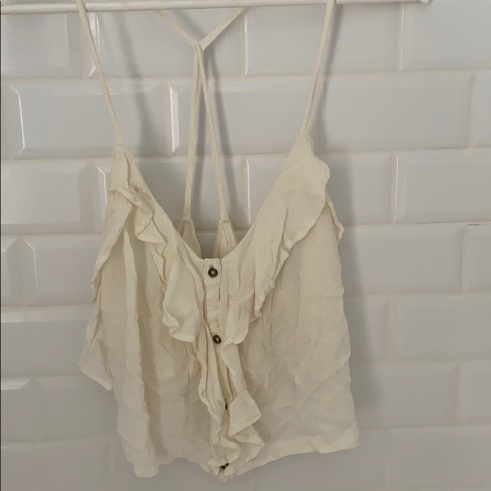 Ruffle cream flowy crop top